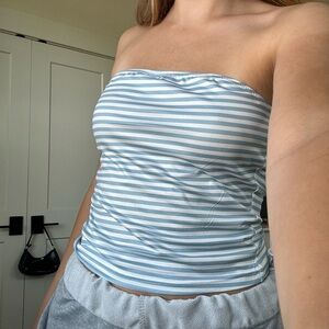 Blue and White Striped Tube Top